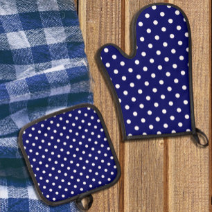 Blue Polka Dot Ofenhandschuh & Topflappen-Set