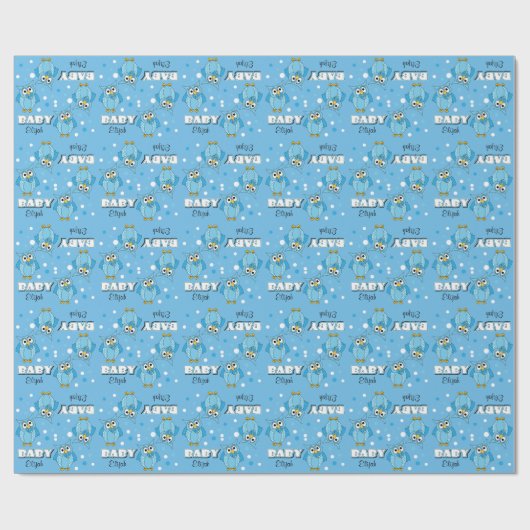 Blue Polka Dot Owl Baby Showthema Geschenkpapier (Flach)