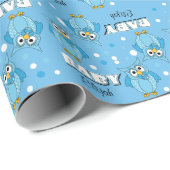 Blue Polka Dot Owl Baby Showthema Geschenkpapier (Rolleneckpunkt)