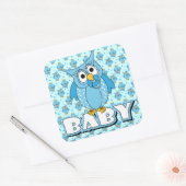 Blue Polka Dot Owl Baby Showthema Quadratischer Aufkleber (Umschlag)