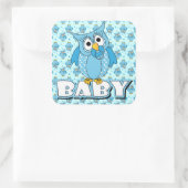 Blue Polka Dot Owl Baby Showthema Quadratischer Aufkleber (Tasche)