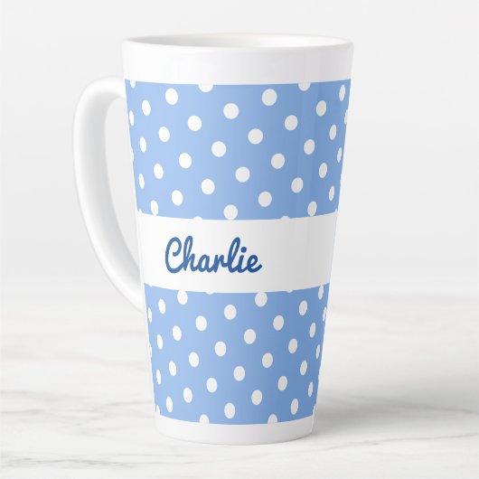 Blue Polka Dot Pattern Stilvoller Individuelle Nam Milchtasse (Linke Ecke)