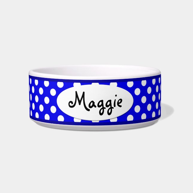 Blue Polka Dot Personalisiert Kleinhundekugel Napf (Vorderseite)