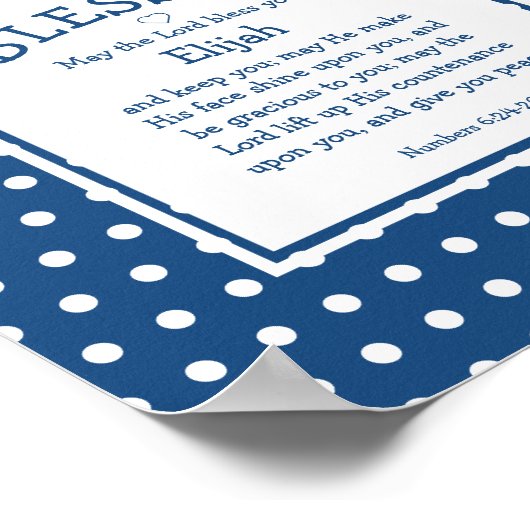 Blue Polka Dot Personalisiertes Christliches Baby Poster (Ecke)