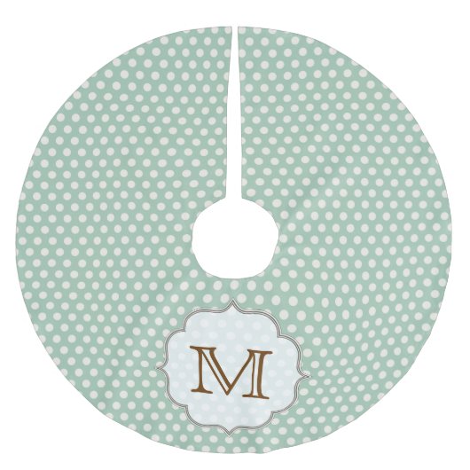 Blue Polka Dot Print Monogram Urspinnhemd Polyester Weihnachtsbaumdecke (Vorderseite)