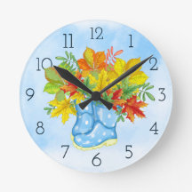 Blue Polka-dot Rain Boots Fall Leaves