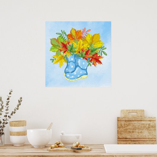 Blue Polka-dot Rain Boots Herbstlaube Poster (Küche)