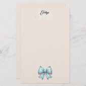 Blue Polka Dot Ribbon Stationery Briefpapier (Vorne/Hinten)