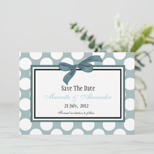 Blue Polka Dot Save the Date (Stehend Vorderseite)