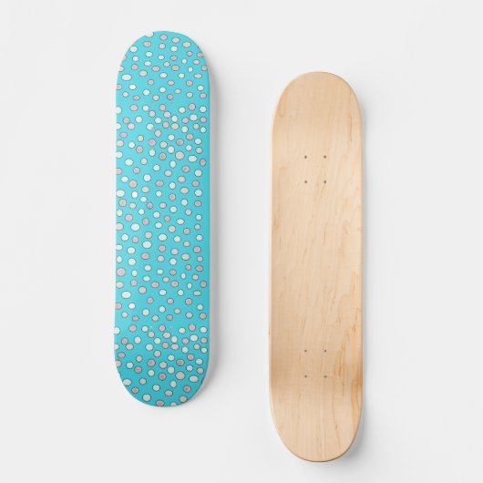 Blue Polka Dot Scratch Pattern Skateboard (Vorderseite)