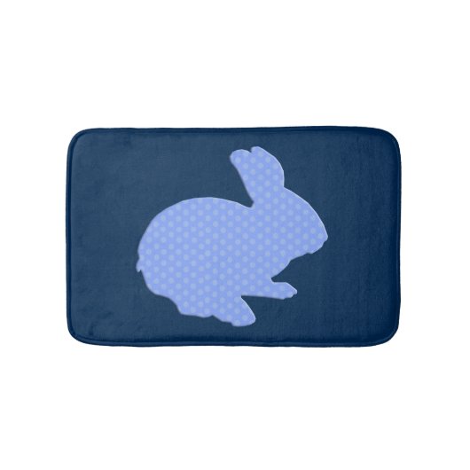 Blue Polka Dot Silhouette Bunny Rabbit Bath Mat Badematte (Vorderseite)