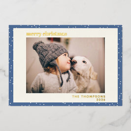 Blue Polka Dot Snow Simple Foto Gold Folien Feiertagskarte