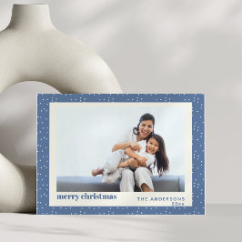 Blue Polka Dot Snow Simple Holiday Foto Card Feiertagskarte