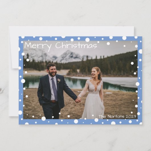 Blue Polka Dot Snow Weihnachtskarte Feiertagskarte (Vorderseite)