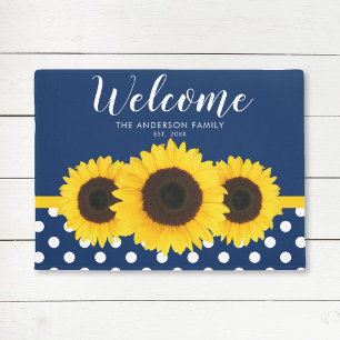 Blue Polka Dot Sunflower Personalisiert Fußmatte