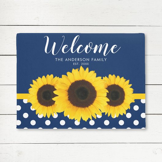 Blue Polka Dot Sunflower Personalisiert Fußmatte