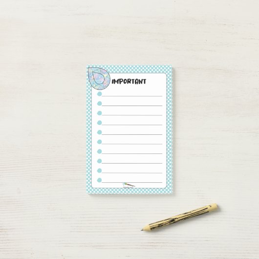 Blue Polka Dot Teardrop Diamond WICHTIG Post-it Klebezettel (Auf Schreibtisch)