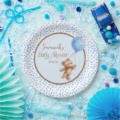 Blue Polka Dot Teddy Bear Baby Shower Paper Plate Pappteller (Party)