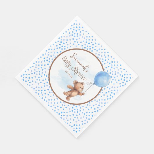 Blue Polka Dot Teddy Bear Balloon Baby Dusche Serviette (Ecke)