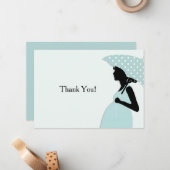 Blue Polka Dot Umbrella Vielen Dank, Notenecard Mitteilungskarte (Vorderseite/Rückseite Beispiel)