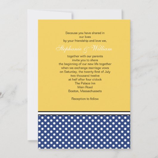 Blue Polka Dot und Gelbe Hochzeitseinladung Einladung (Vorderseite)
