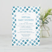 Blue Polka Dot Virtual Baby Dusche Einladung (Stehend Vorderseite)