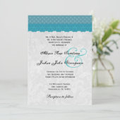 Blue Polka Dots and Lace Wedding V001 Einladung (Stehend Vorderseite)