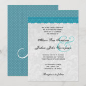 Blue Polka Dots and Lace Wedding V001 Einladung (Vorne/Hinten)