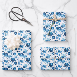 Blue Polka Dots auf Weiß Geschenkpapier Set