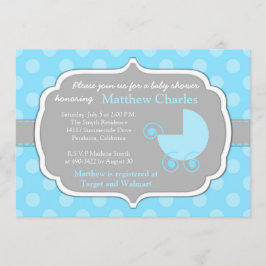 Blue Polka Dots Baby Babydusche Einladung