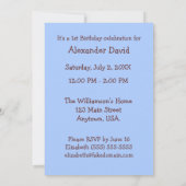 Blue Polka Dots Baby's First Birthday Foto Einladung (Rückseite)