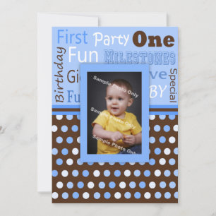 Blue Polka Dots Baby's First Birthday Foto Einladung