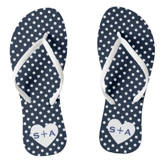 Blue Polka Dots Heart Monogram Honeymoon Badesandalen (Fußbett)