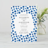 Blue Polka dots Hochzeitseinladung. Marine laden Einladung (Stehend Vorderseite)