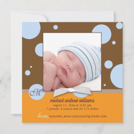 Blue Polka Dots Monogram Baby Boy Foto Birth Ankündigung