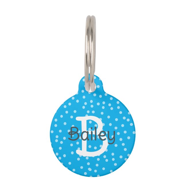 Blue Polka Dots Monogramm Name Anschrift Pet ID Ta Haustiermarke (Vorderseite)