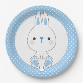 Blue Polka Dots & Niedlich Bunny Baby Shower Gebur Pappteller