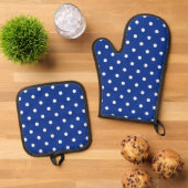Blue Polka Dots Oven Mitt & Pot Holder Set (Oben Unten)