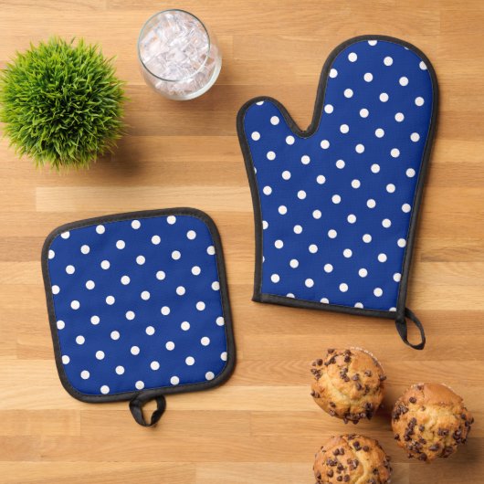 Blue Polka Dots Oven Mitt & Pot Holder Set (Oben Unten)