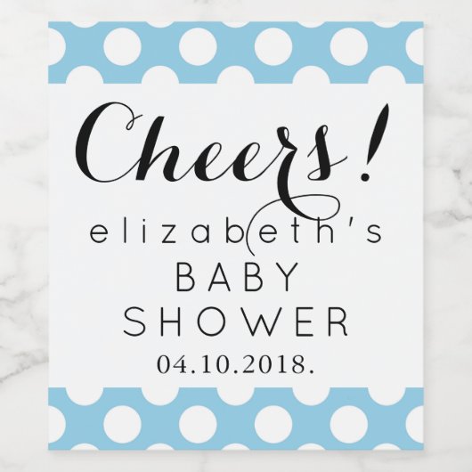 Blue Polka Dots, Polka Dot Pattern, Babydusche Weinetikett (Einzelnes Label)