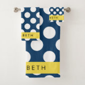 Blue Polka Dots, Polka Dot Pattern, Ihr Name Badhandtuch Set (Insitu)