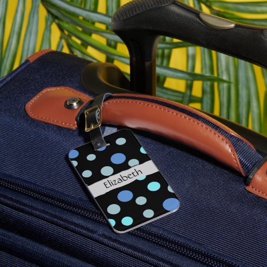 Blue Polka Dots, Polka Dot Pattern, Ihr Name Gepäckanhänger (Vorderseite Insitu 1)