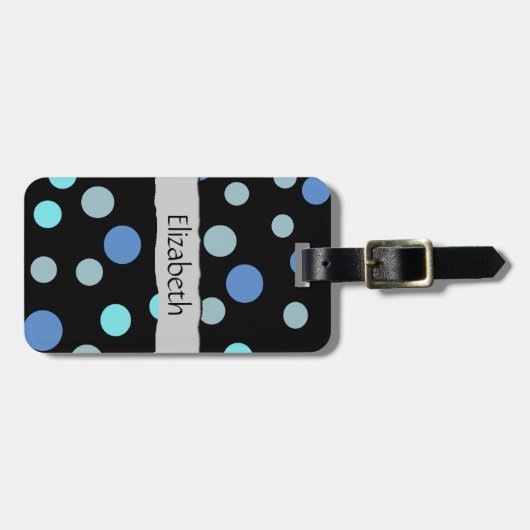 Blue Polka Dots, Polka Dot Pattern, Ihr Name Gepäckanhänger (Vorderseite horizontal)