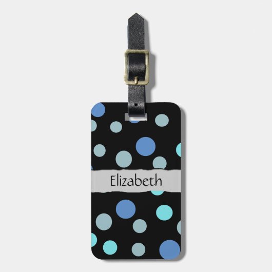 Blue Polka Dots, Polka Dot Pattern, Ihr Name Gepäckanhänger (Vorderseite vertikal)