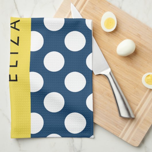 Blue Polka Dots, Polka Dot Pattern, Ihr Name Geschirrtuch (Viertel Falte)