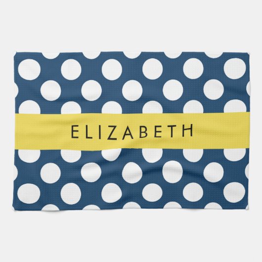 Blue Polka Dots, Polka Dot Pattern, Ihr Name Geschirrtuch (Horizontal)