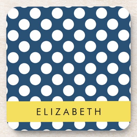 Blue Polka Dots, Polka Dot Pattern, Ihr Name Getränkeuntersetzer (Vorderseite)