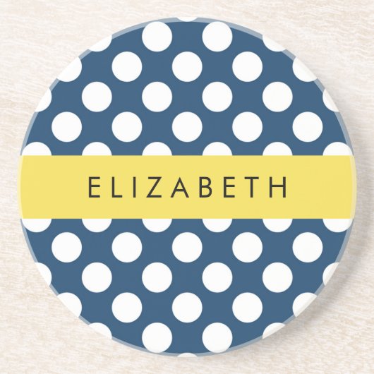 Blue Polka Dots, Polka Dot Pattern, Ihr Name Getränkeuntersetzer (Vorne)