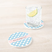 Blue Polka Dots, Polka Dot Pattern, Ihr Name Getränkeuntersetzer (Seite)