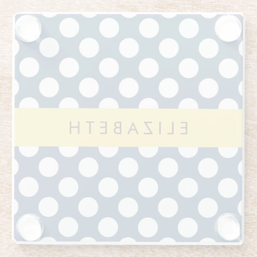 Blue Polka Dots, Polka Dot Pattern, Ihr Name Glasuntersetzer (Rückseite)